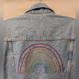 Denim Jacket with Rainbow Embroidery